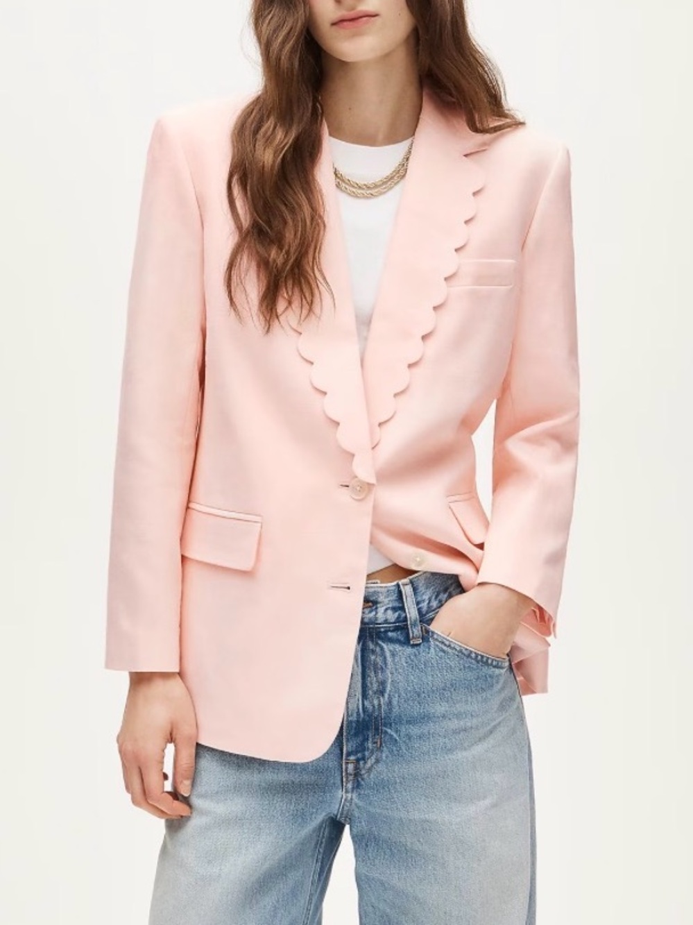 J.Crew Gamine Scallop-Trim Blazer Gramercy Linen Blend Pink Size L NWT